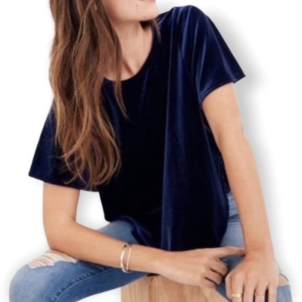 MADEWELL Velvet Butterfly flutter sleeve‎ Blouse in Blue XXS